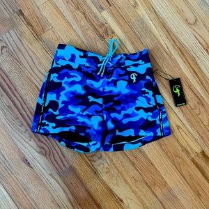 Men’s Sm Tucann 3” swim trunks (Blue Camo) zip pockets (Black) compression lined